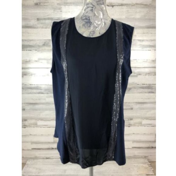 J Crew sz XL Chainmail Stripe tank top Blue Panel - Picture 1 of 8